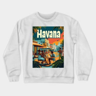 Experience the charm of Havana as friends gather at a lively cafe, enjoying drinks and conversations beneath a beautiful sunset, surrounded Crewneck Sweatshirt